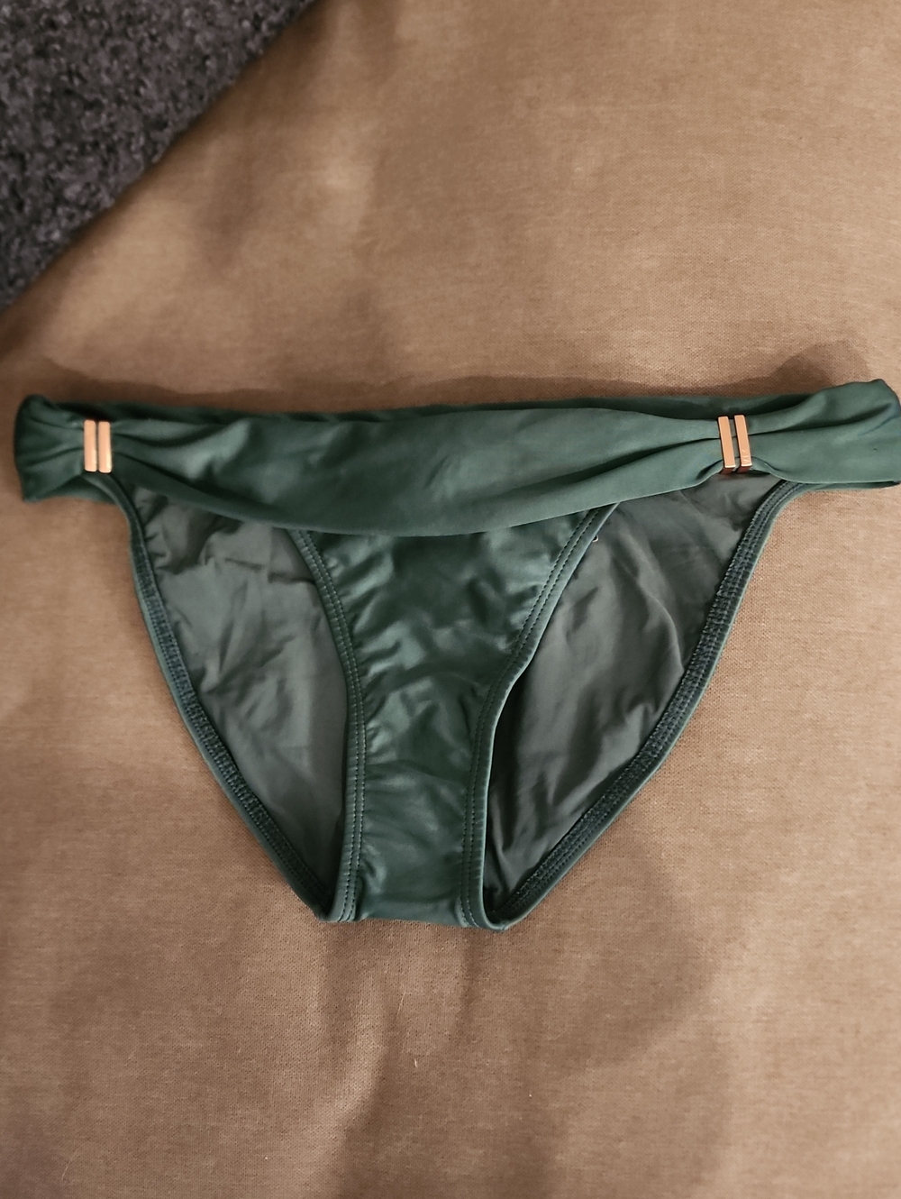 NWT VIX PAULAHERMANNY Bikini Bottom in Deep Green With Gold Side Accents